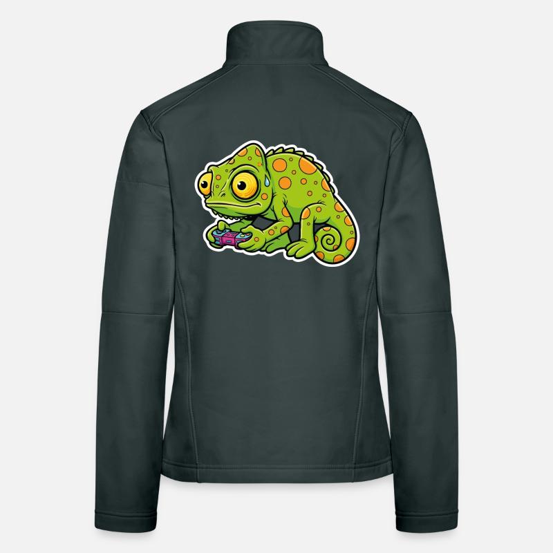 Chameleon Gamer Controller Videospiel-Maskottchen Frauen Softshelljacke