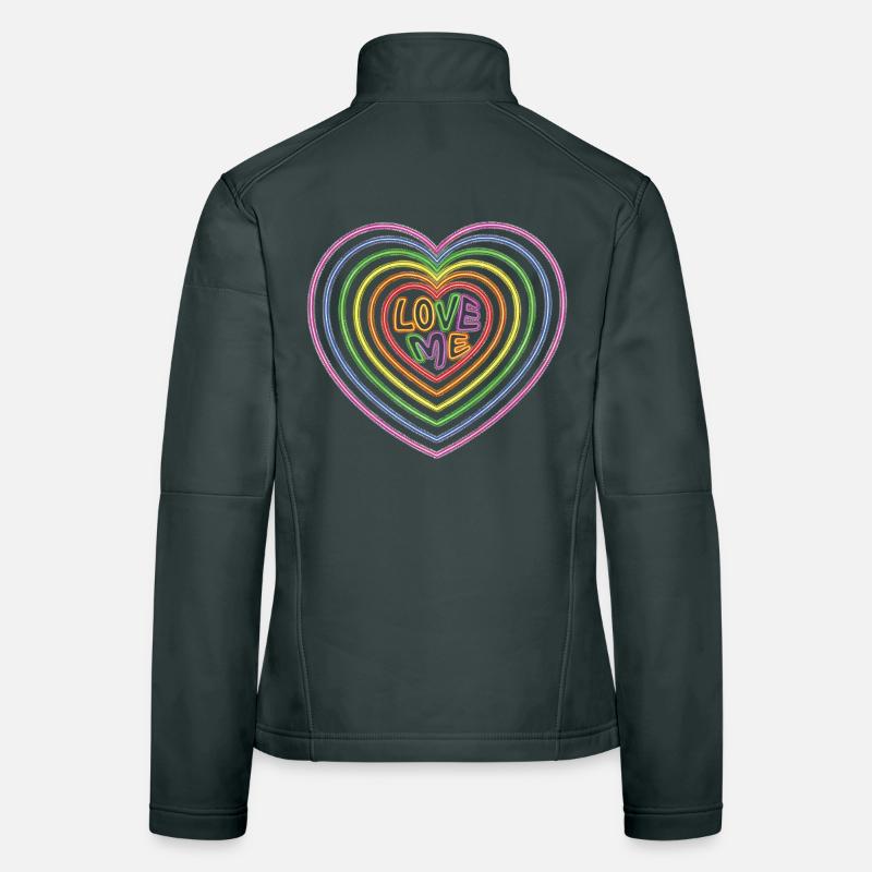 Texte coloré Love Me Shaped Hearts Impression Veste en tissu softshell Femme