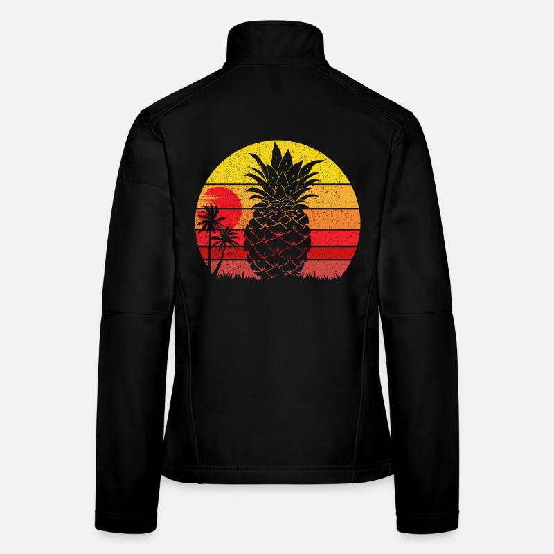 Coucher de soleil de plage vintage d’été à l’ananas Veste en tissu softshell Femme