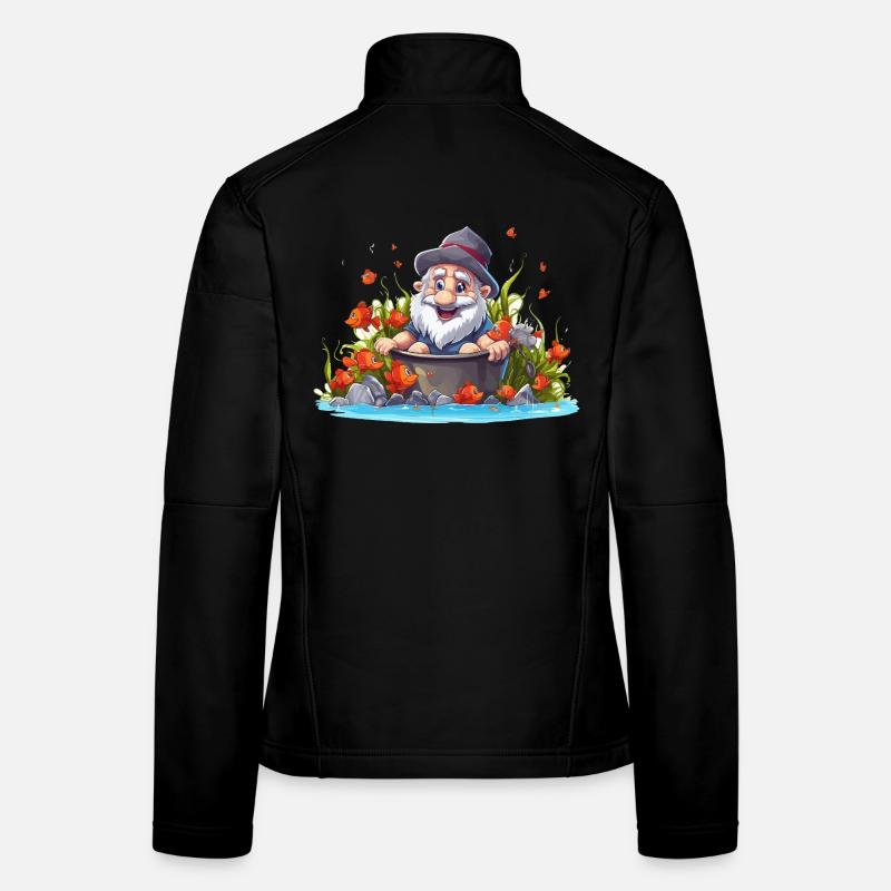 Gnome in the bathing pot by the pond Women's Softshell Jacket