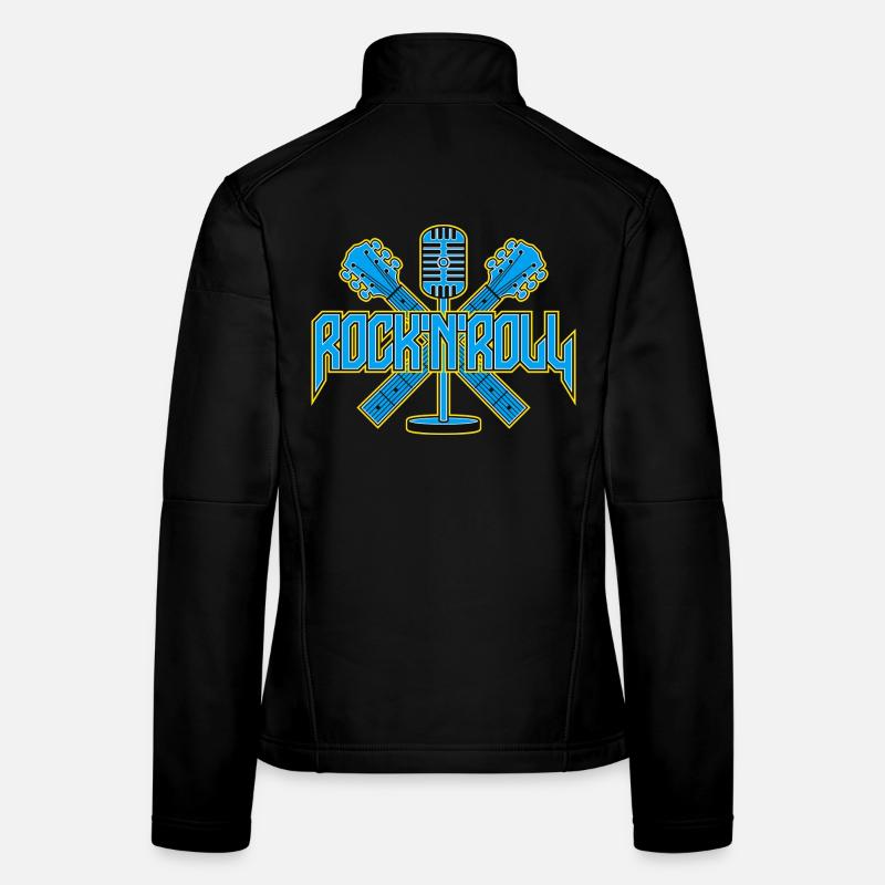 Rock 'N' Roll Retro Mic with Guitars Women's Softshell Jacket
