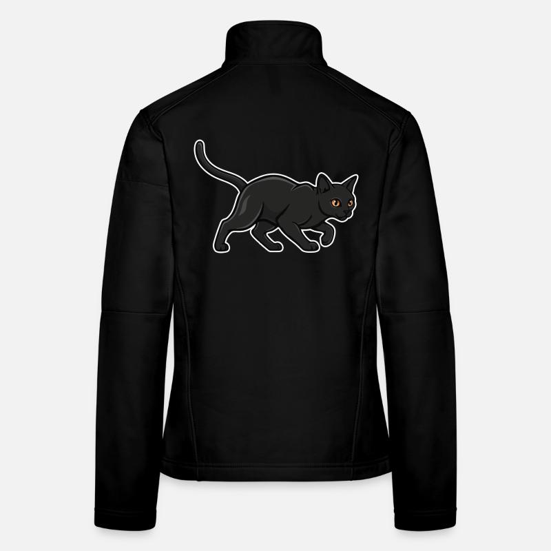 Chat Noir Silhouette Panther Chasseur Vintage Veste en tissu softshell Femme