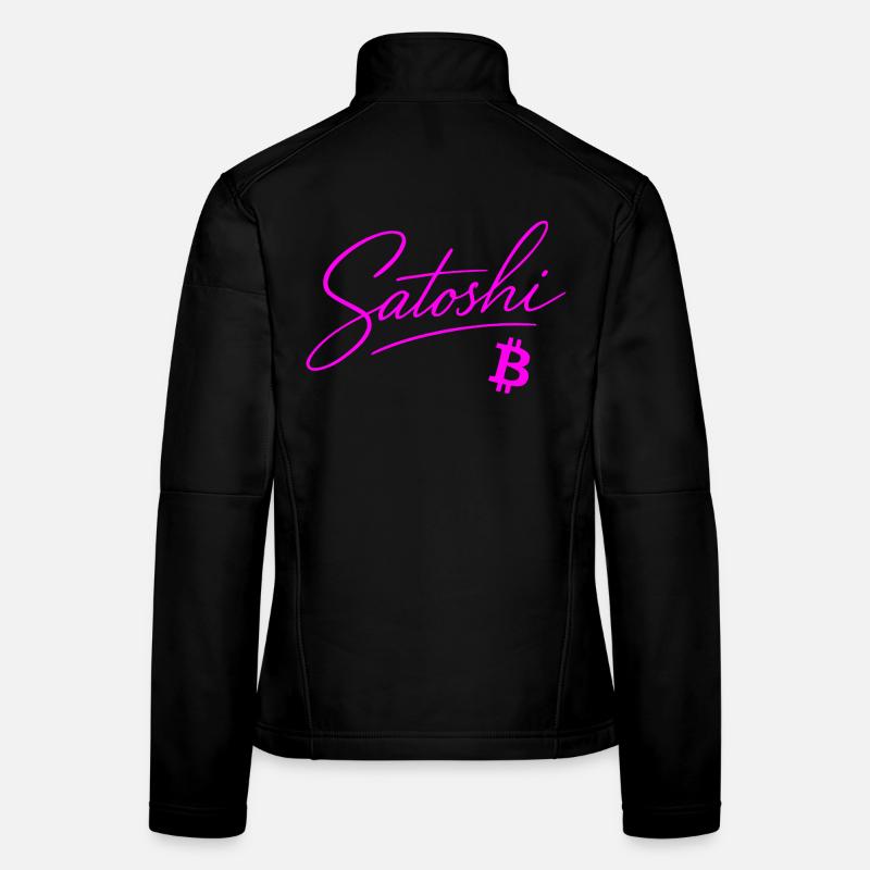 Typographie Satoshi Pink Neon Style Crypto Bitcoin Veste en tissu softshell Femme