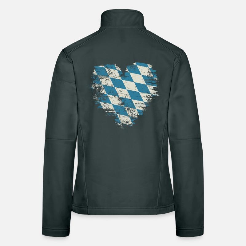 Retro Bavaria Heart with Blue White Diamond Pattern Women's Softshell Jacket