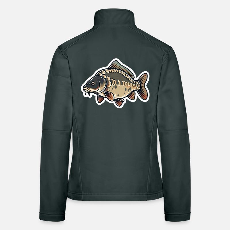 Dessin animé de carpe miroir – Mignonne conception de pêche à la carpe Veste en tissu softshell Femme