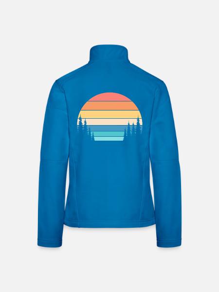 Retro-Sonnenuntergang und Kiefernwald - Frauen Softshelljacke - Schwarz - Hinten