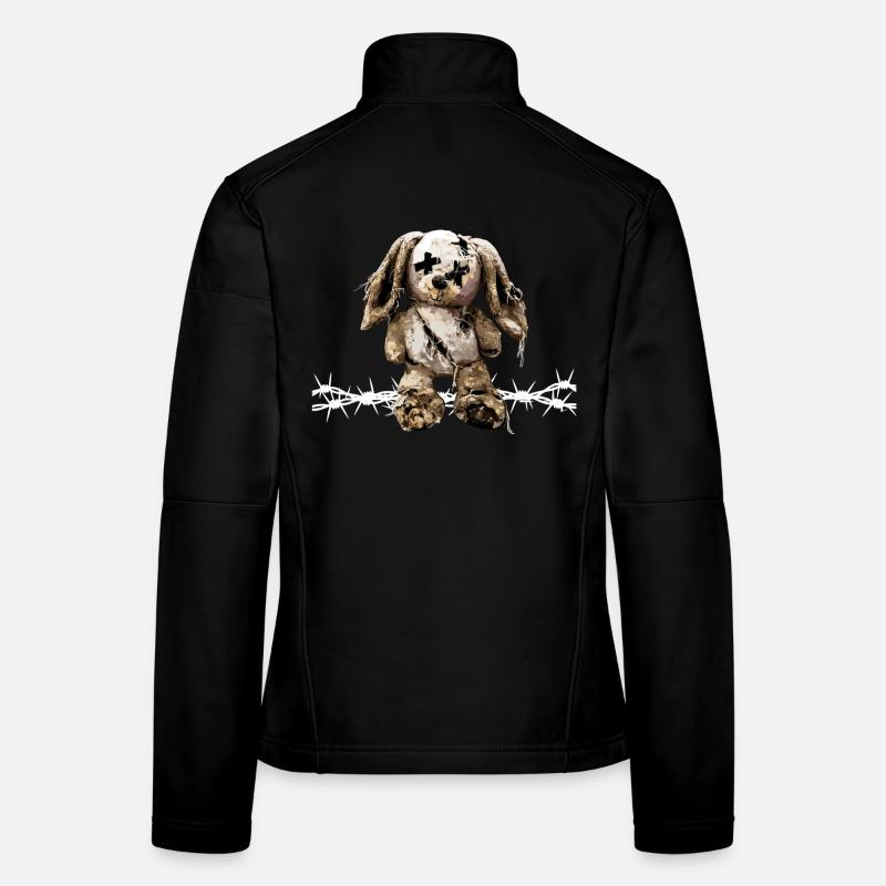 Dark Ästhetik Stoffhase Kuscheltier Stacheldraht Frauen Softshelljacke