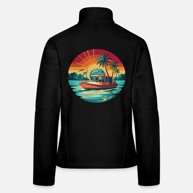 Retro Boot Sonnenuntergang Tropen Frauen Softshelljacke
