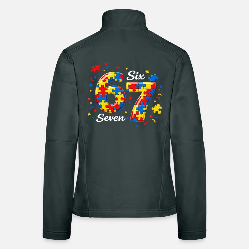 67 Year Old Retro Autism Puzzle Birthday Desi Women's Softshell Jacket