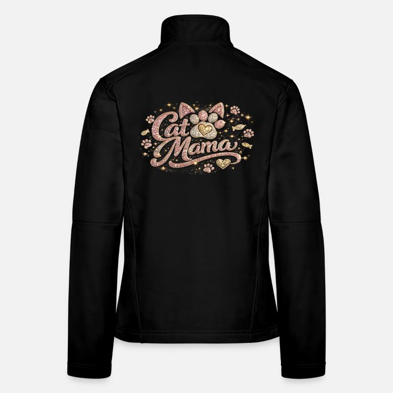 Cat Mama Rose Gold Glitter - Rhinestones & Diamonds C Women's Softshell Jacket