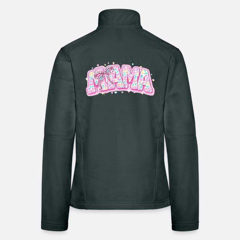 Mama Pastel Leopard – Groovy Varsity Style and Bow Women's Softshell Jacket