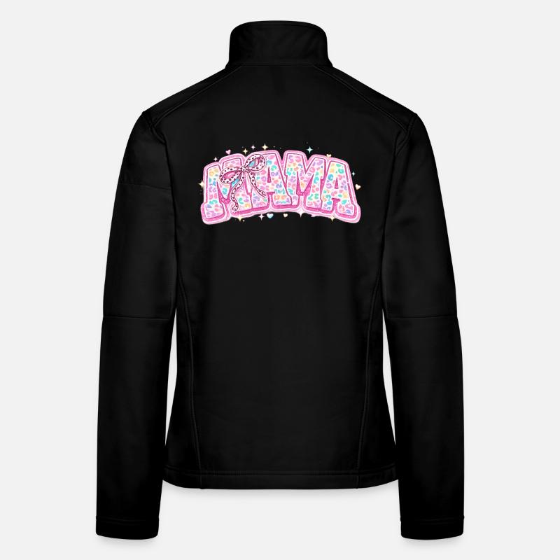Mama Pastel Leopard – Groovy Varsity Style and Bow Women's Softshell Jacket