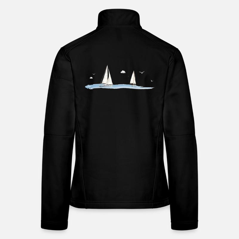 Segelboote Aquarell – Maritimes Motiv Meer - Frauen Softshelljacke - Schwarz