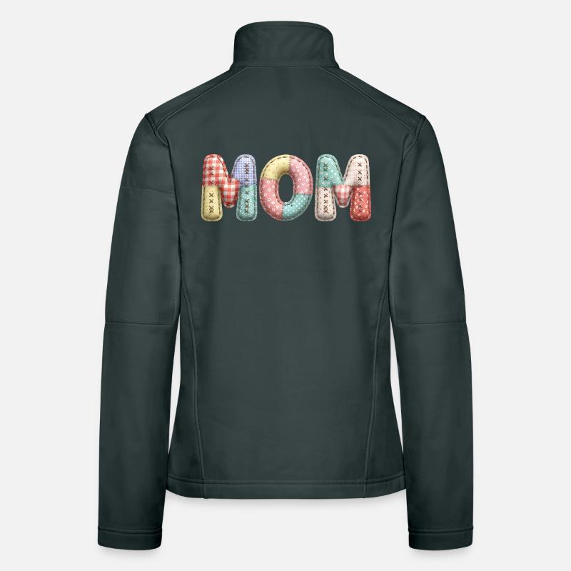 Mom Lettering Patchwork Fabric Look Women's Softshell Jacket