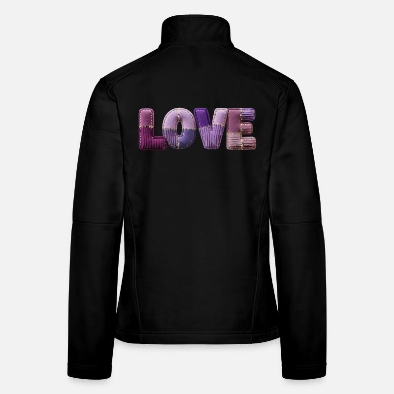 Love Lettering Patchwork 3D Fabric Look Women's Softshell Jacket