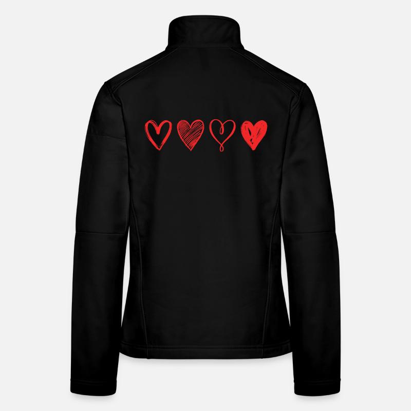 Skizzierte Rote Herzen – Minimalistisches Design Frauen Softshelljacke