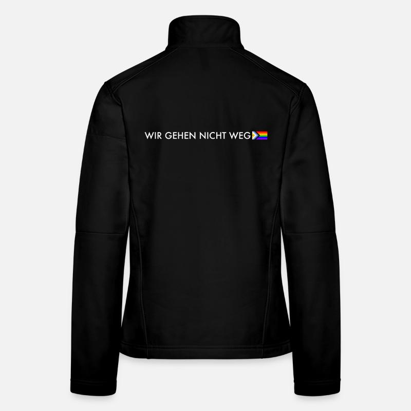 Wir gehen nicht weg – Progress Pride Statement - Frauen Softshelljacke - Schwarz