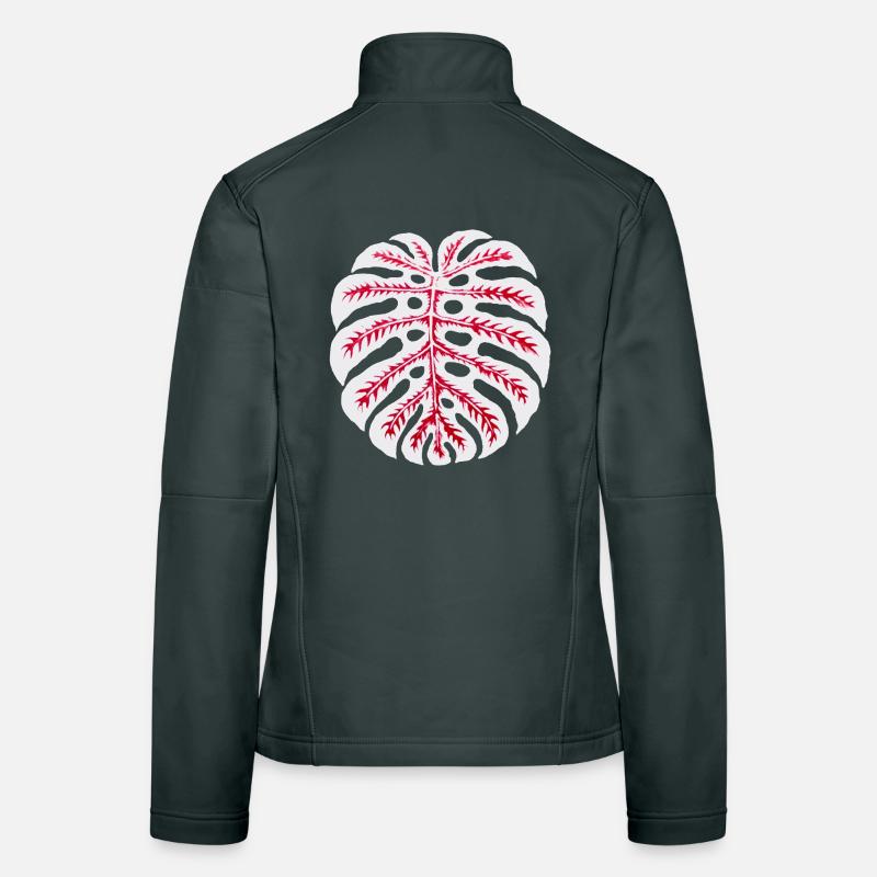 Monstera Leaf Red – Tropical Plant Motif Women's Softshell Jacket