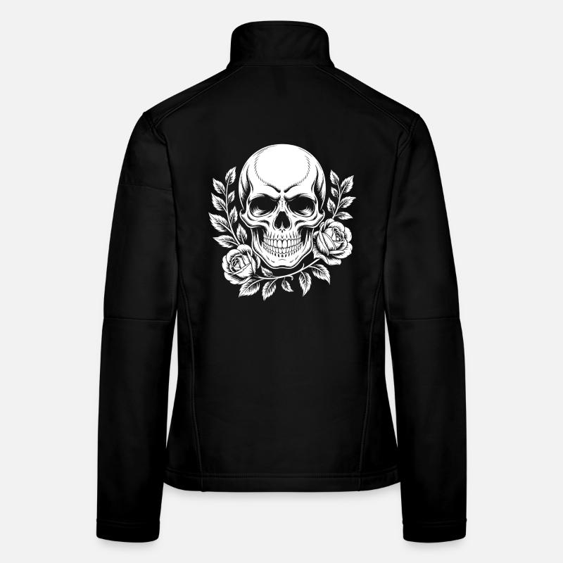 Monochrome skull with rose branch Women's Softshell Jacket