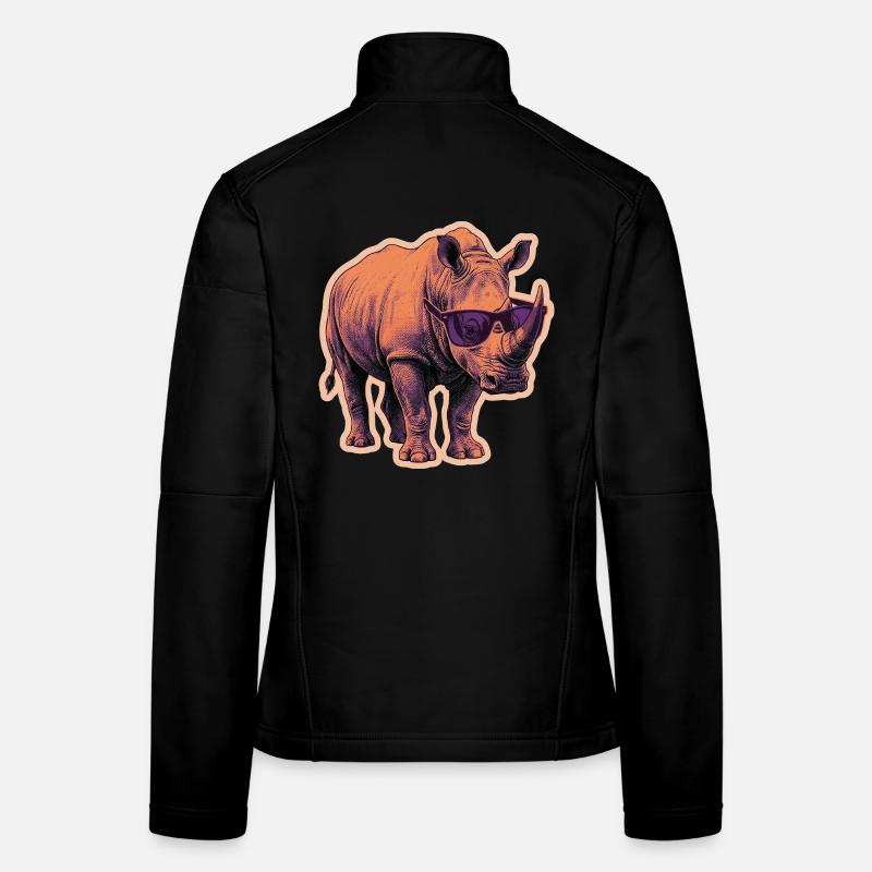 Nashorn Rhinozeros Sonnenbrille Risographie Frauen Softshelljacke