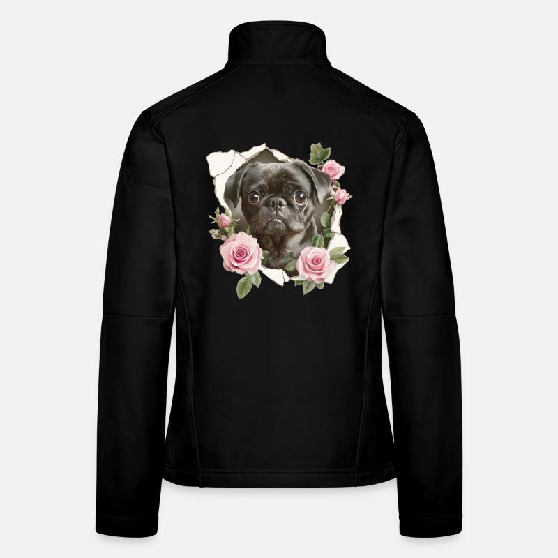 Mops Blumen Vintage Frauen Softshelljacke