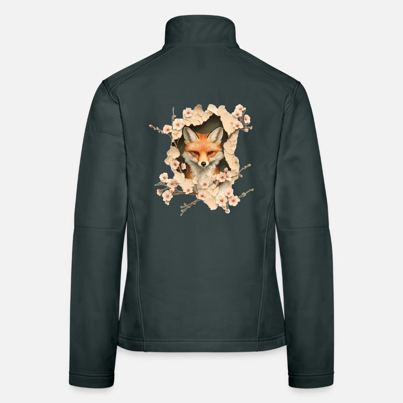 Fox with cherry blossoms Women's Softshell Jacket