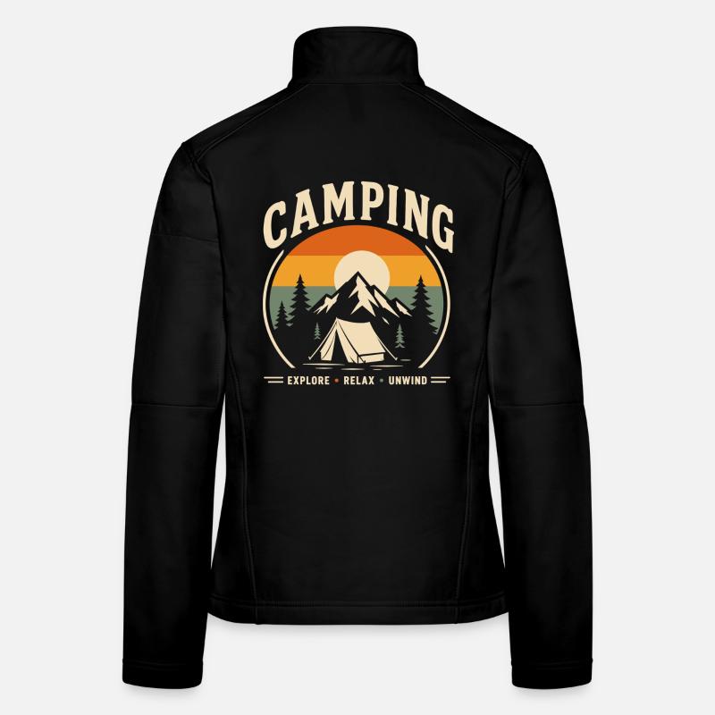 Camping Retro Sunset Tent Landscape - Women's Softshell Jacket - black