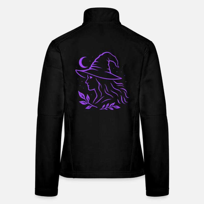 Witch Silhouette Moon Witchcore Motif Women's Softshell Jacket