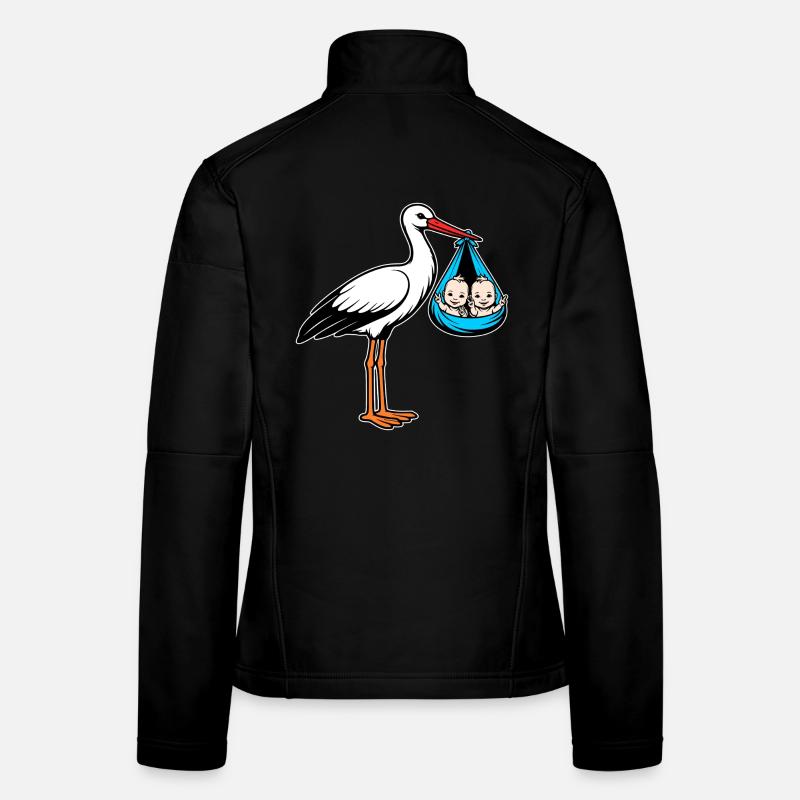 Storch mit Babys Zwillinge in Tuch blau Frauen Softshelljacke