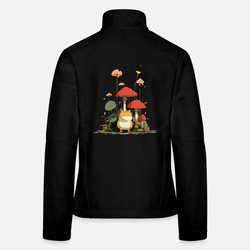 Frog in front of red mushrooms in the forest - Women's Softshell Jacket - black