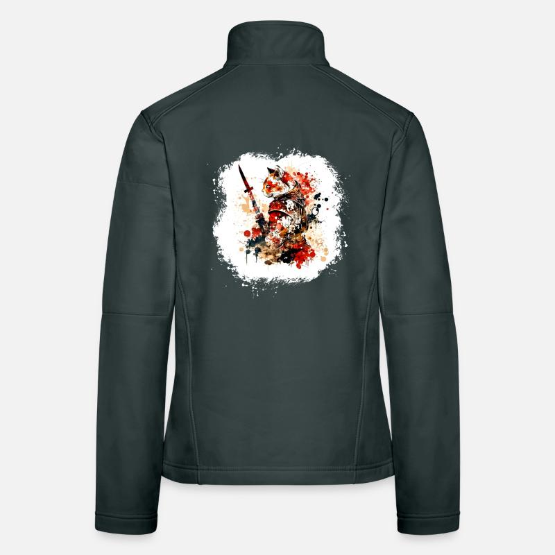 Samurai Katze Rot Schwarz Frauen Softshelljacke
