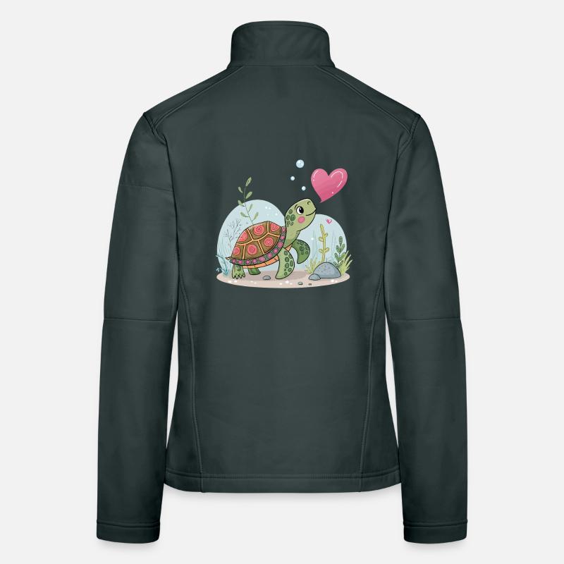 Dreamy turtle with a floral heart Women's Softshell Jacket