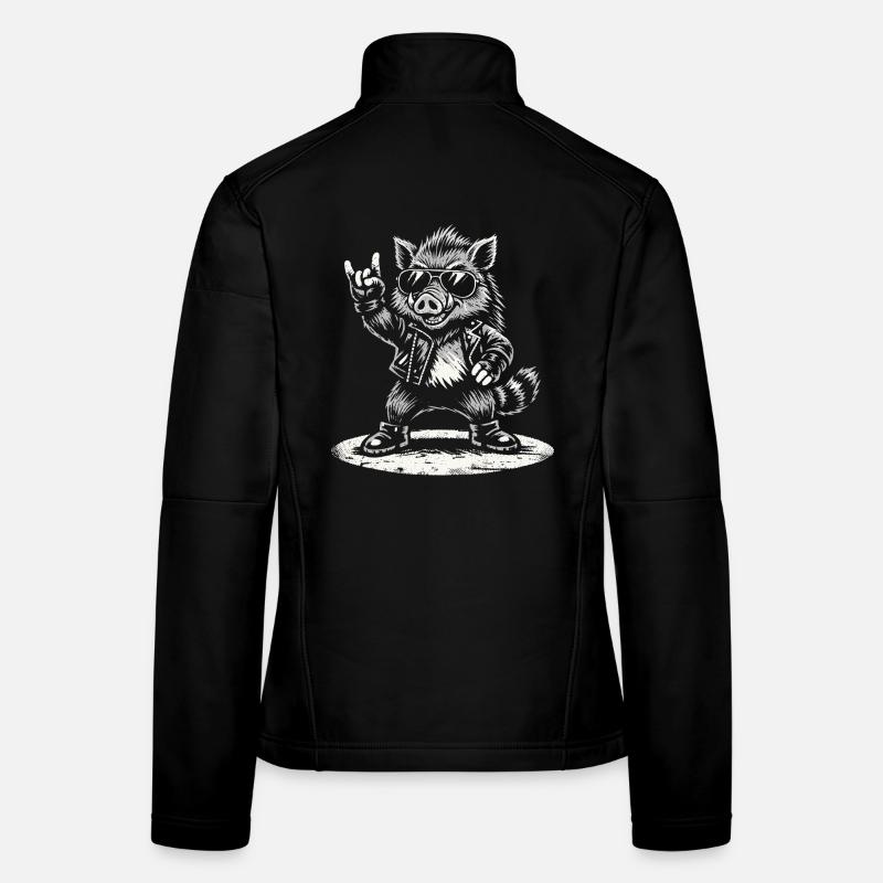 Retro Wildschwein Rock Musik Geschenk Lustig - Frauen Softshelljacke - Schwarz