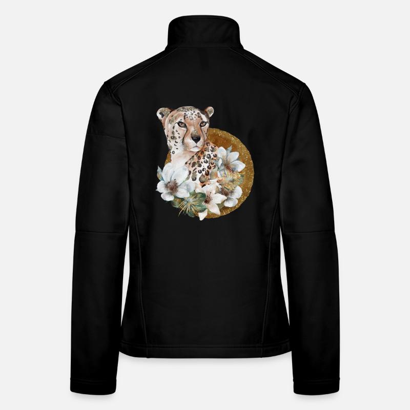 Léopard avec or et fleurs Veste en tissu softshell Femme