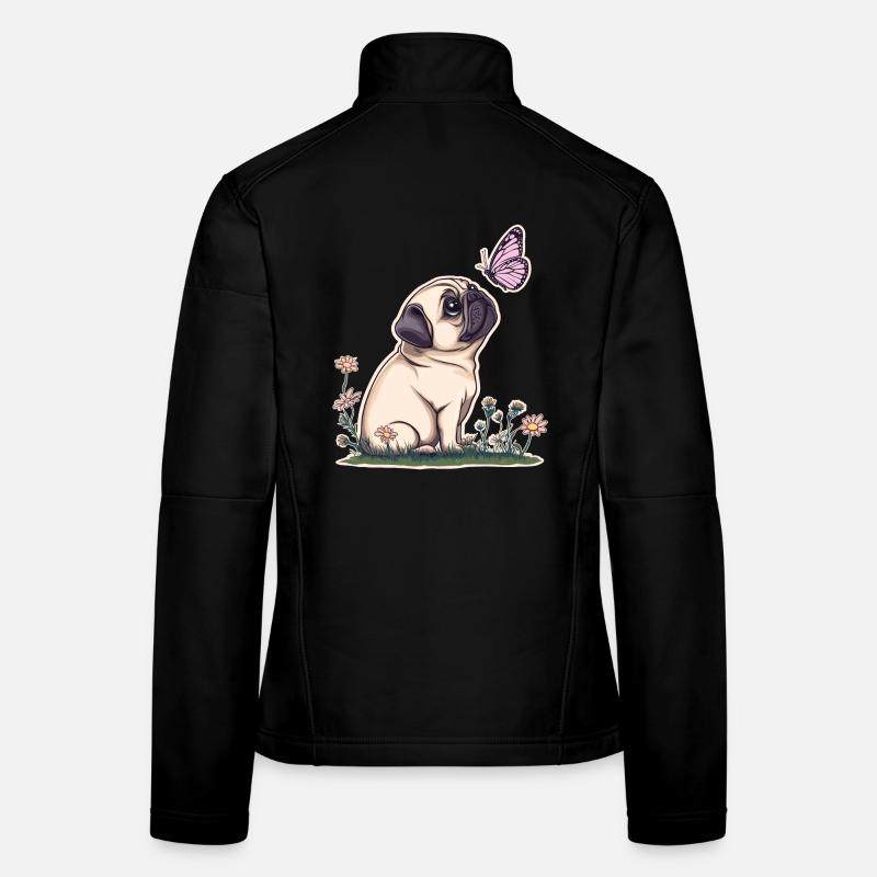 Mops mit Schmetterling - Frauen Softshelljacke - Schwarz