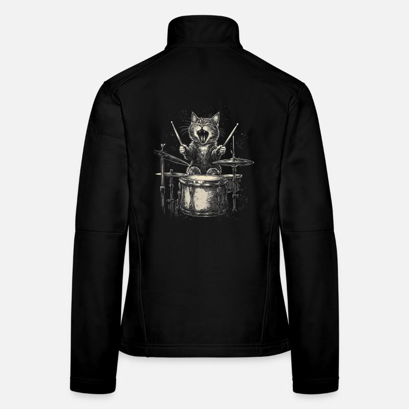Cat Drums Drummer Rock Music Funny Women's Softshell Jacket
