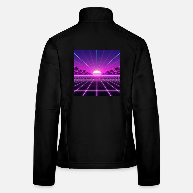 Sunset Neon Retrogrid back to 90s Women's Softshell Jacket