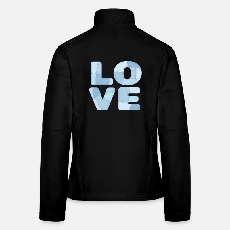 Patchwork Blaues Love Motiv für Kinder & Babys Frauen Softshelljacke