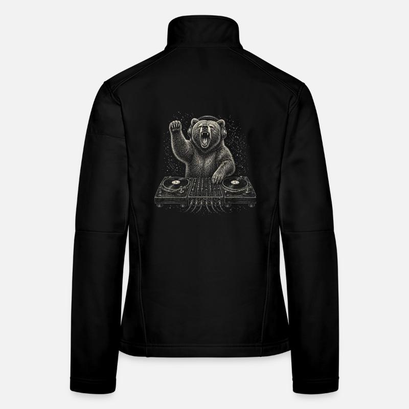 Wilder Bär DJ Turntable Techno Musik Geschenk Frauen Softshelljacke