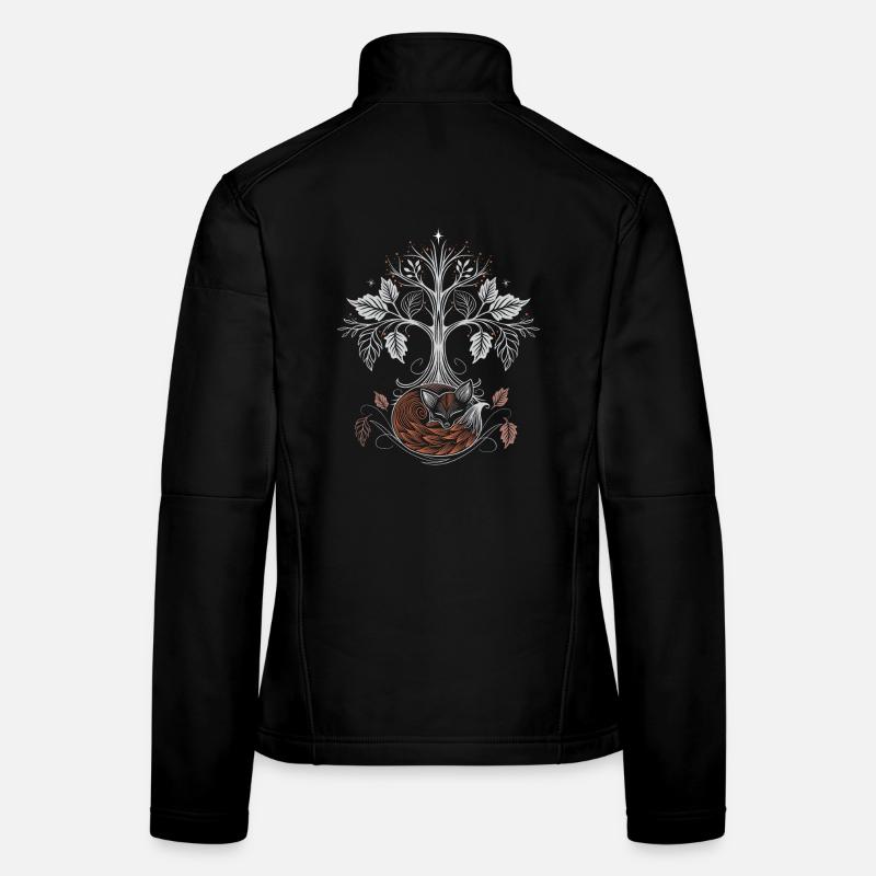 Sleeping Fox Under Tree of Life - Autumn Night Women's Softshell Jacket