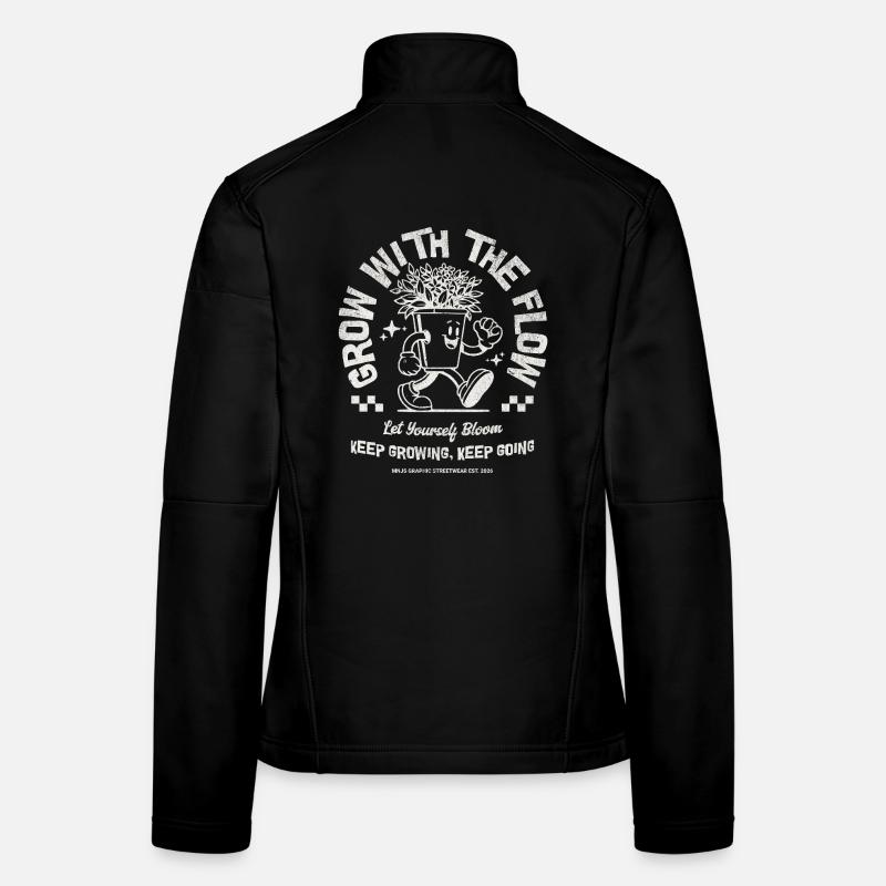 Wachse mit dem Flow Blumentopf Motiv - Frauen Softshelljacke - Schwarz