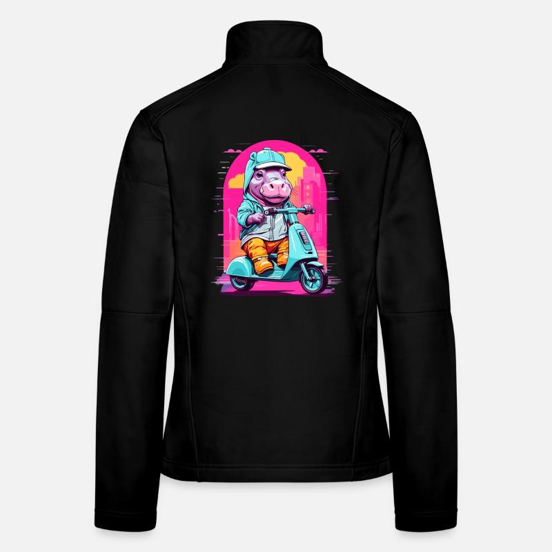 Hippopotamus on Scooter Women's Softshell Jacket