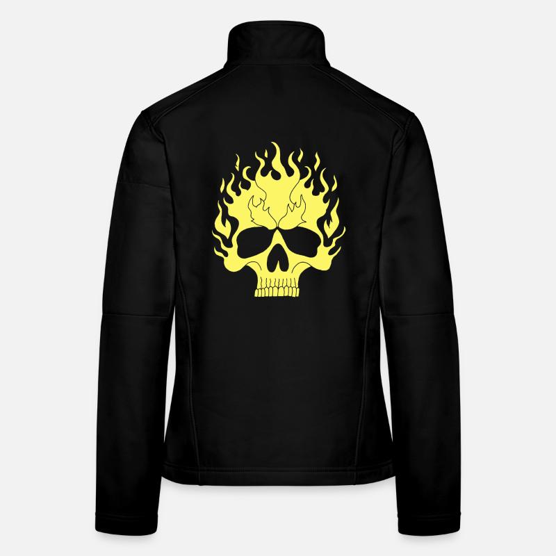 Gelber Flammender Schädel Frauen Softshelljacke