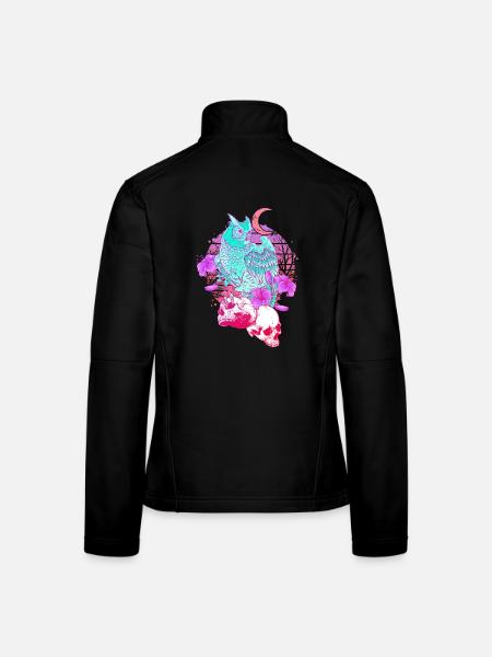 Pastel Goth Totenkopf Eule Aesthetic Clothes Mond - Frauen Softshelljacke - Schwarz - Hinten