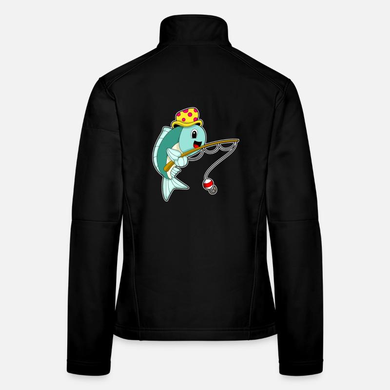 Poisson pêche avec canne à pêche & chapeau Veste en tissu softshell Femme