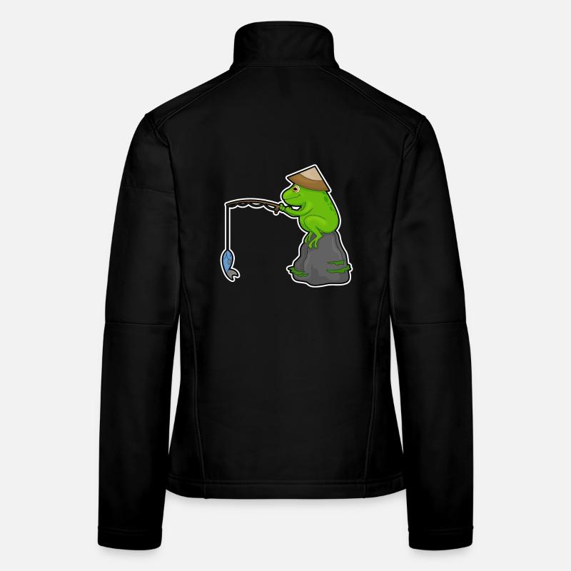 Grenouille sur la pierre lors de la pêche avec canne à pêche & poisson Veste en tissu softshell Femme