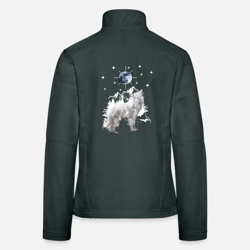 howling wolf silhouette with moon Women's Softshell Jacket