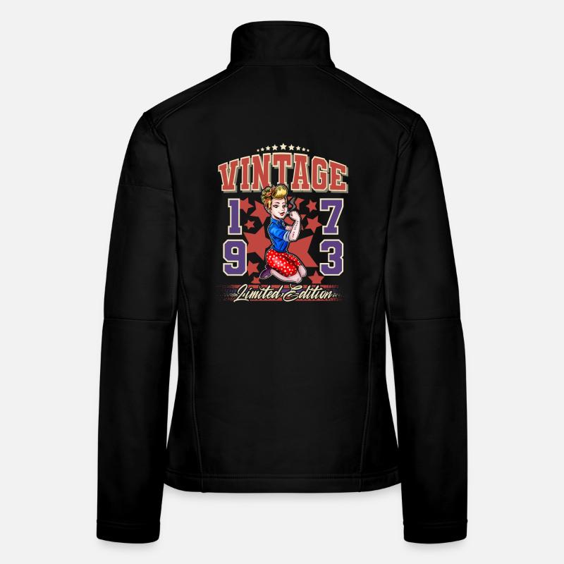 1973 Année de naissance Anniversaire Vintage Rockabilly Veste en tissu softshell Femme