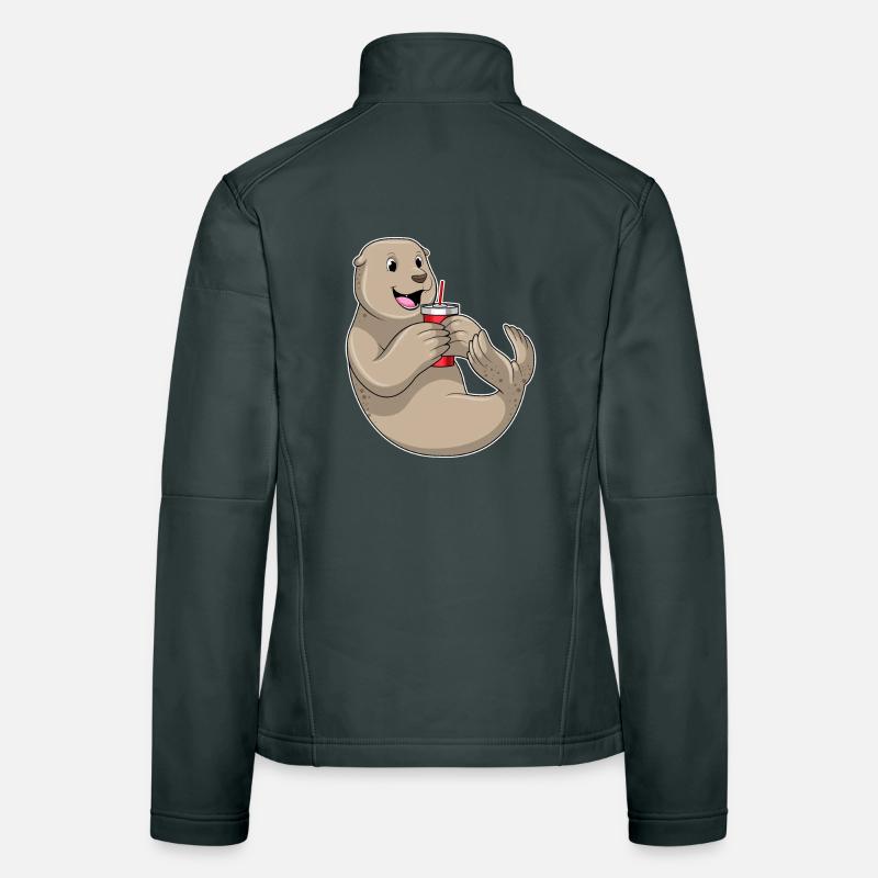 Sceller avec une tasse avec de la paille Veste en tissu softshell Femme