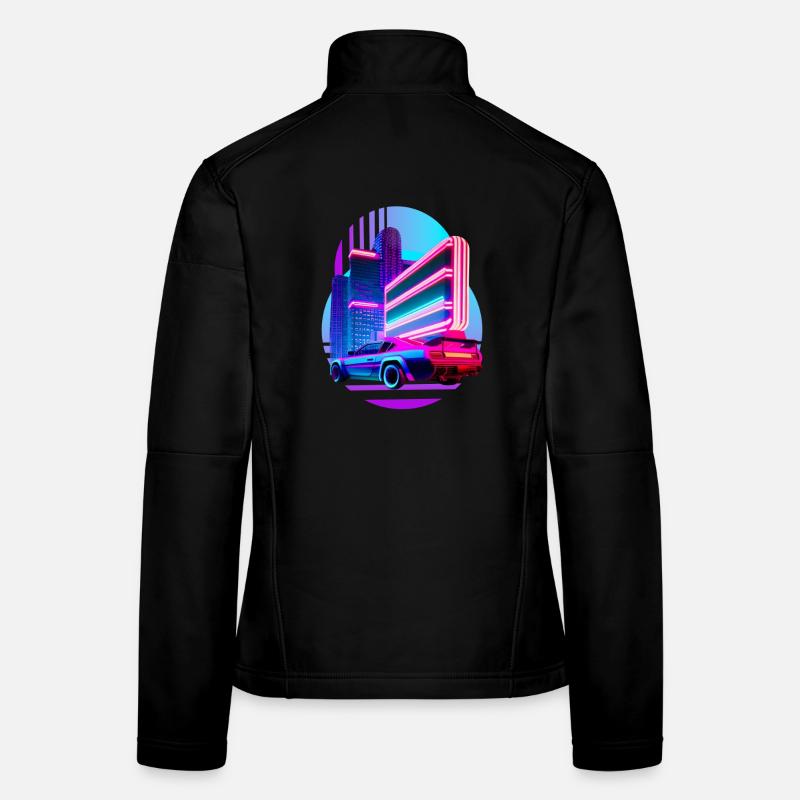 Retro Wave Sport Auto 80s Vaporwave Skyline Frauen Softshelljacke